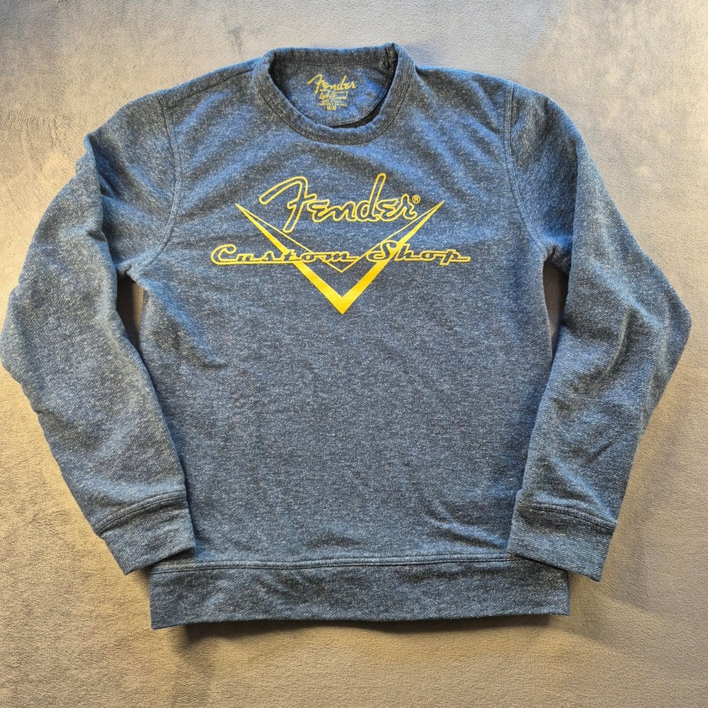 Rare Fender Custom Shop Blue Heathered Graphic Rock Sweatshirt Retro Y2K size M